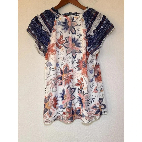 Floral Print Blouse with Navy Accents - Picture 7 of 7